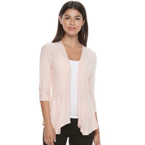 Candie's Draped Peplum Cardigan Womens Semi Sheer Classic Modest Y2k Balletcore - Picture 1 of 11